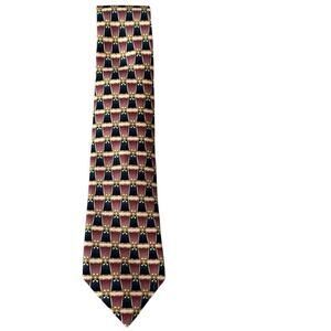 Vintage Burberry London Gold Red Black Blue 100% Silk France Foulard Tie Necktie